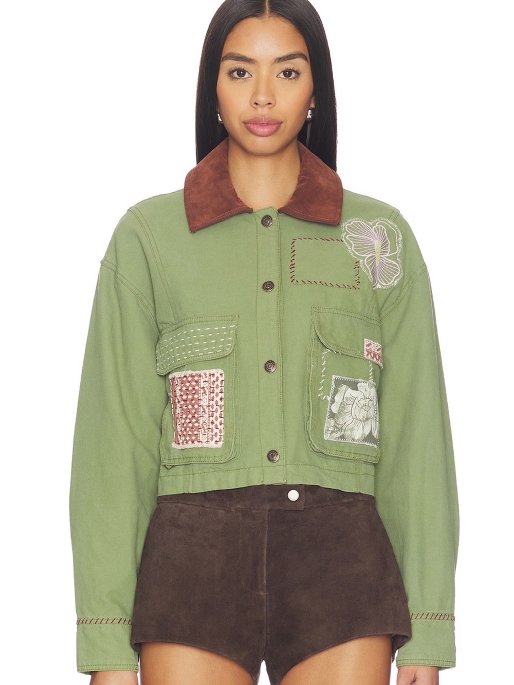 WE THE FREE MARTHA WORKWEAR APPLIQUÉ JACKET CALLISTO GREEN NEW small